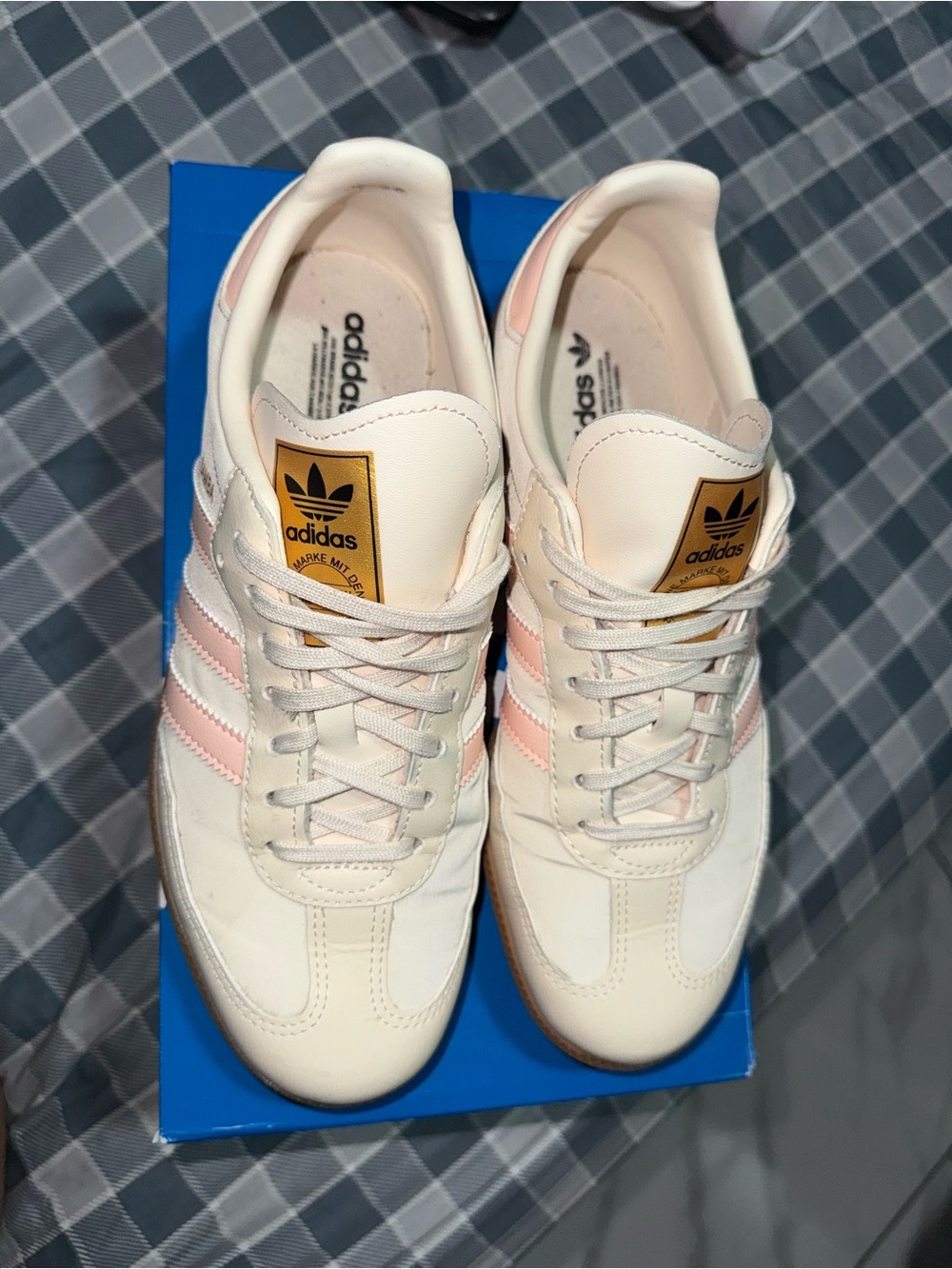 adidas Cream Sneakers with Light Pink Stripes